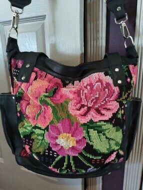 DC Black Lamb Floral Shoulder Bag with Removable Strap - Pink & Green